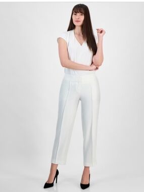 Kasper Women's Stretch-Crepe Mid-Rise Slim Ankle Pants, Size16 Vanilla Ice